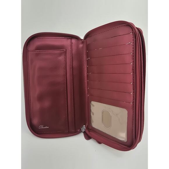 Buxton Leather Clutch Wallet Burgundy Zip Around Large Organizer - Picture 4 of 5